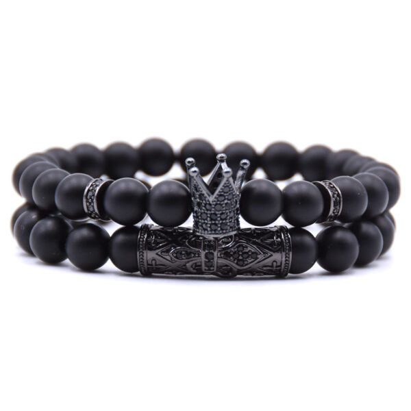 Natural Scrub Bracelet Micro-inlaid Zircon Crown Double Beaded Bracelet - Image 3