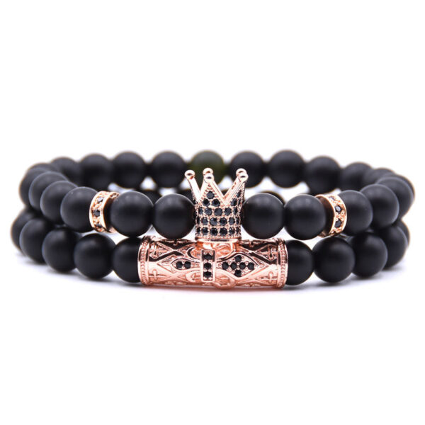 Natural Scrub Bracelet Micro-inlaid Zircon Crown Double Beaded Bracelet - Image 5