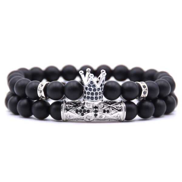 Natural Scrub Bracelet Micro-inlaid Zircon Crown Double Beaded Bracelet - Image 2